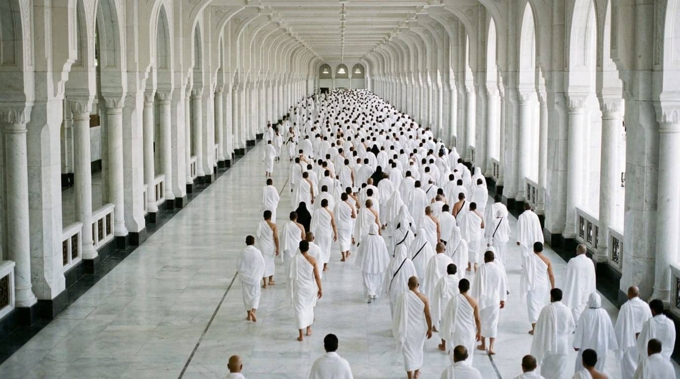 Mescid-i Haram'da Safa ile Merve arasındaki mesâ koridorunda yürüyen hacılar, arkadan